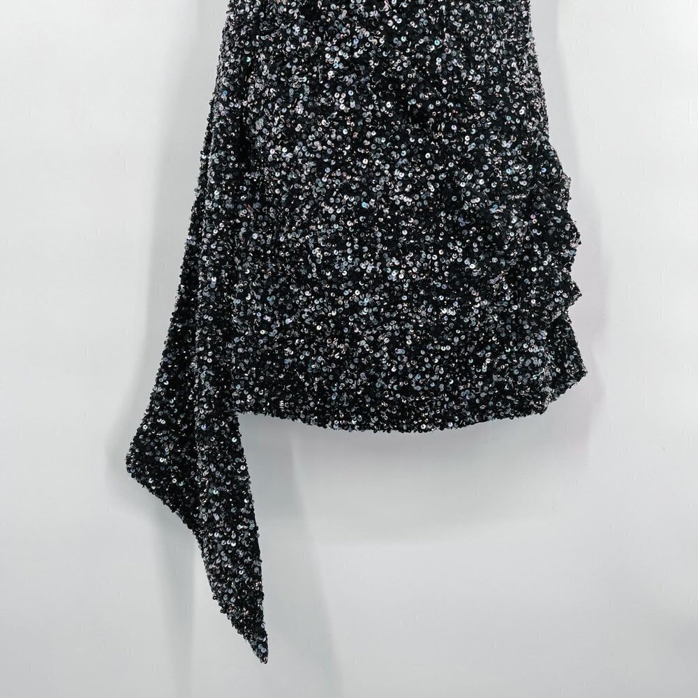 Retrofete Omer Sequin Mini Dress Strapless Asymmetrical Gunmetal Black V-Neck - Picture 8 of 12